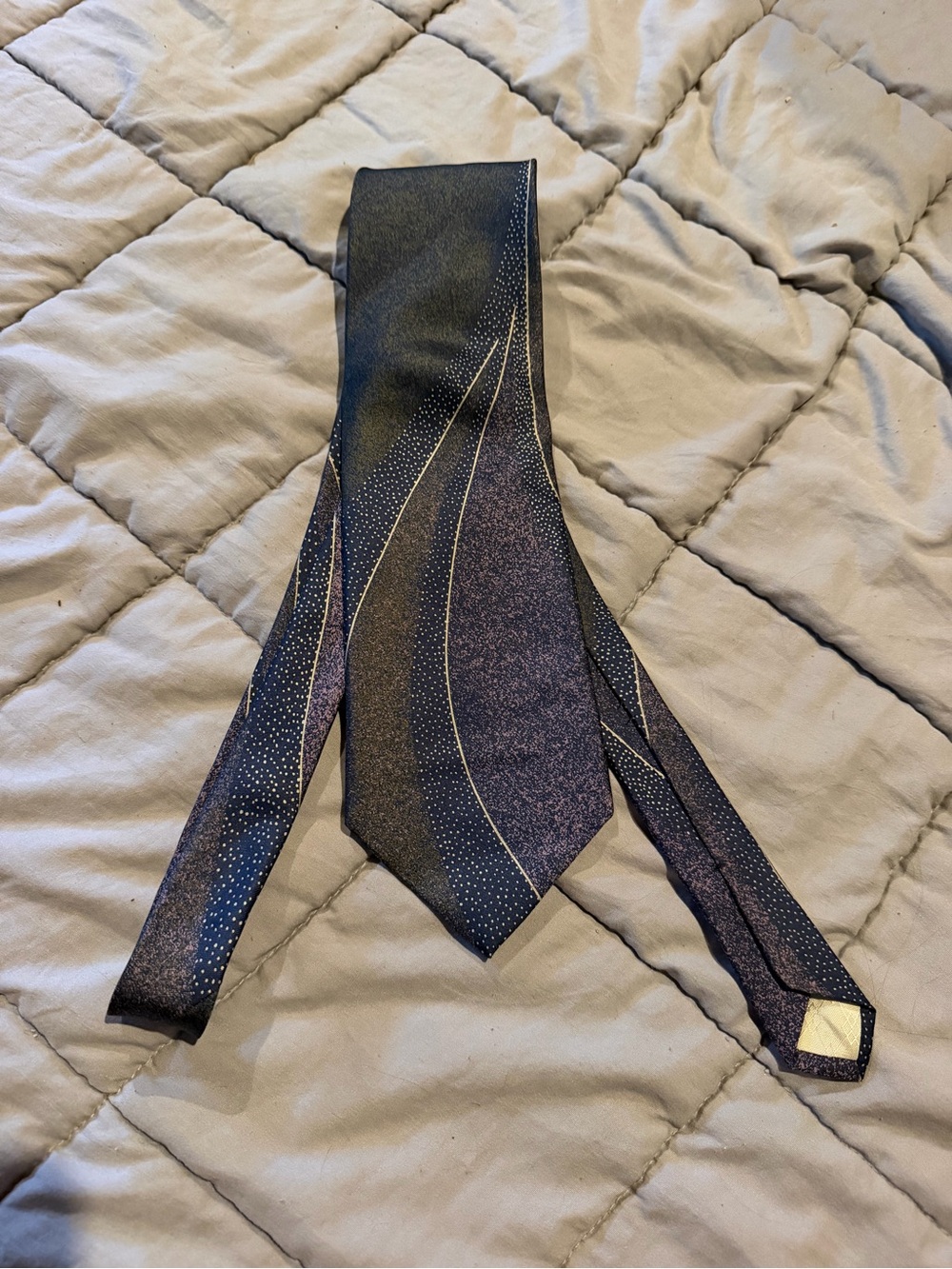 Pierre Balmain Black and Purple Wave-Pattern Silk Tie
